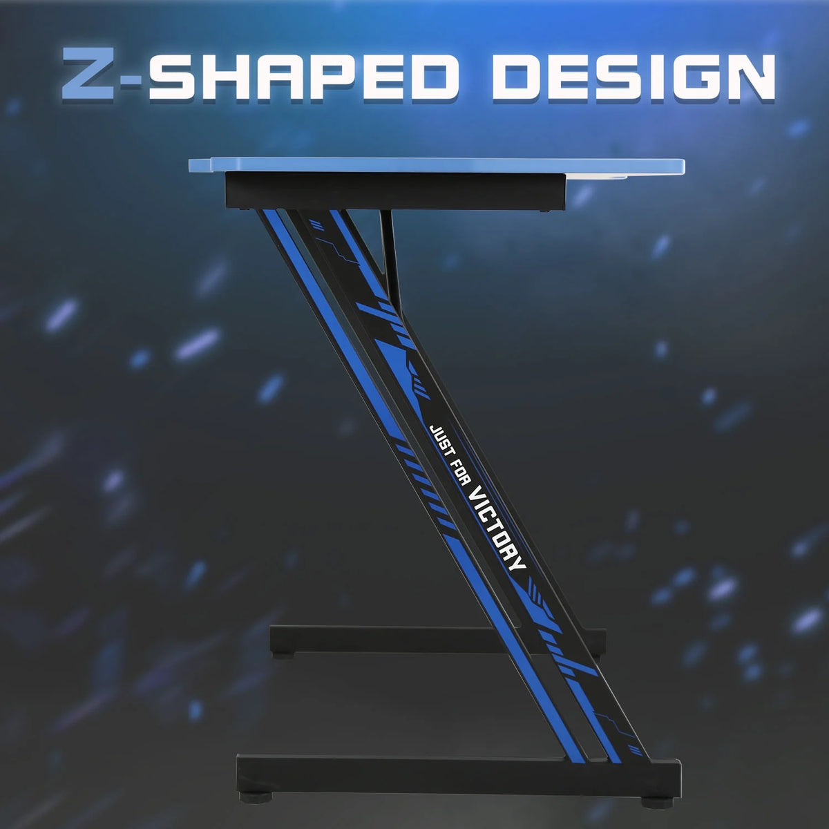 39 Inch Z-Shaped Gaming Desk with Headphone Hook - Ergonomic PC Workstation for Gamers in Blue