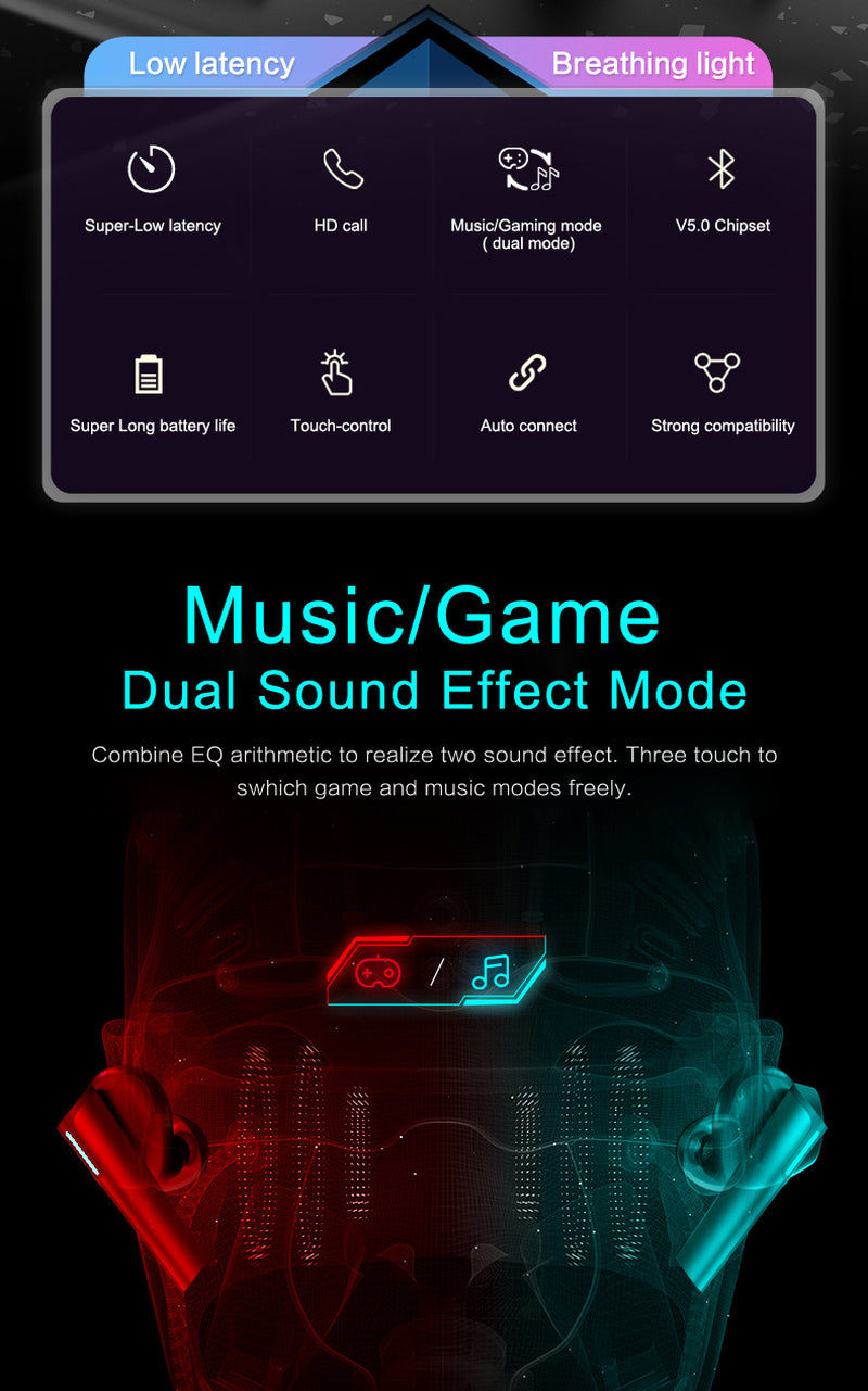 Luminous Low Latency Wireless Gaming Bluetooth Headset for Ultimate Gaming Experience