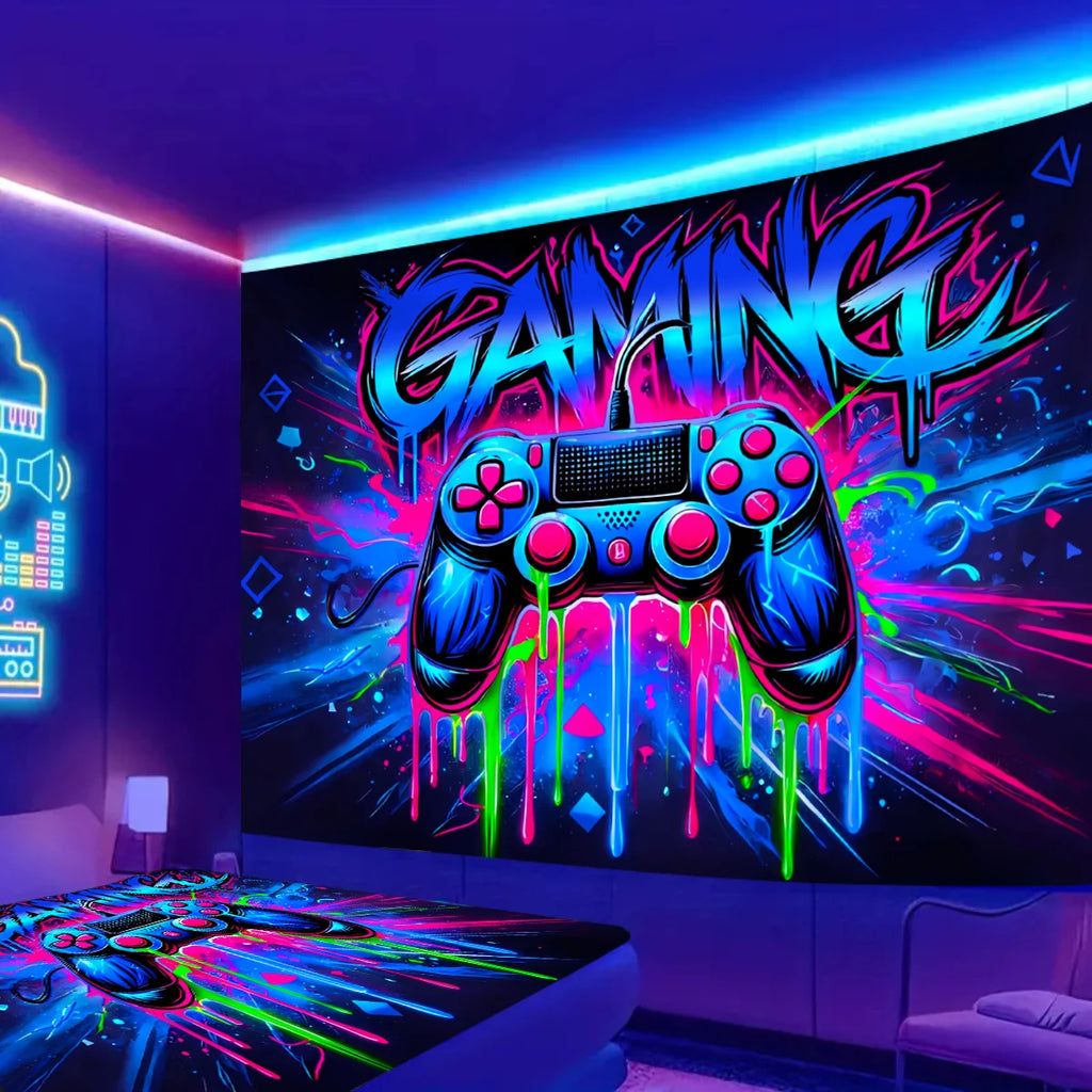 VIKAMA Neon Gaming Tapestry - Dazzling Wall Decor for Your Gaming Room and Live Streams