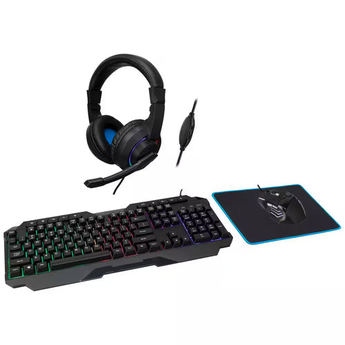 Ultimate 4-In-1 Gaming Bundle: Keyboard, Mouse, Headset & Desk Pad - Black