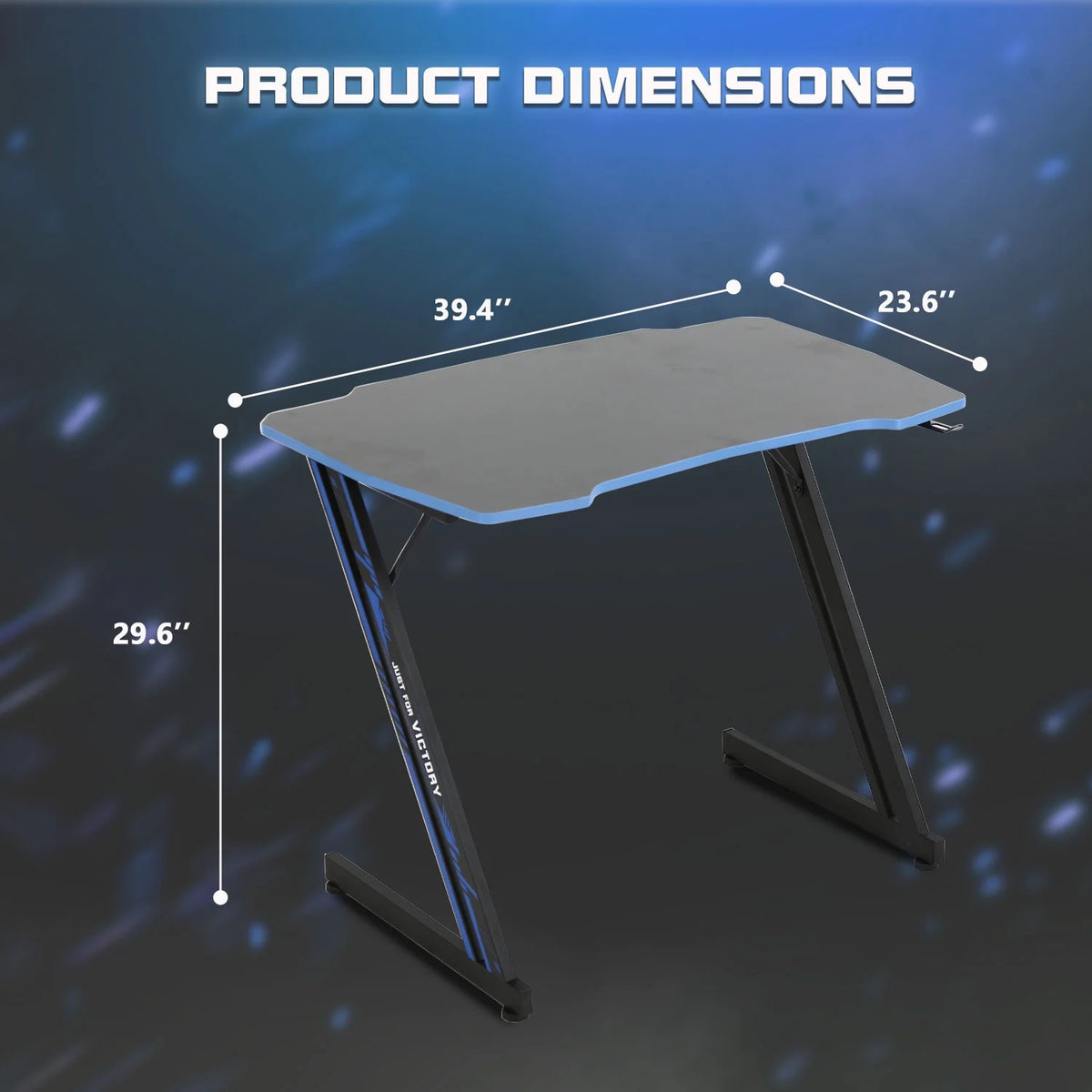 39 Inch Z-Shaped Gaming Desk with Headphone Hook - Ergonomic PC Workstation for Gamers in Blue